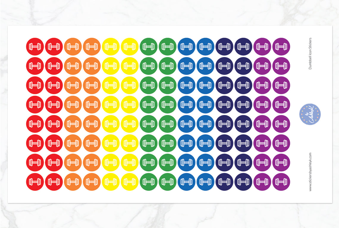 Dumbbell Icon Round Stickers - Rainbow