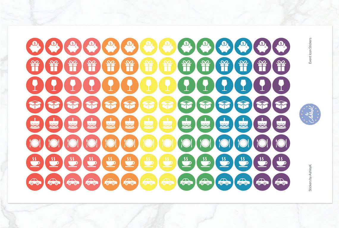Event Icon Stickers - Pastel Rainbow