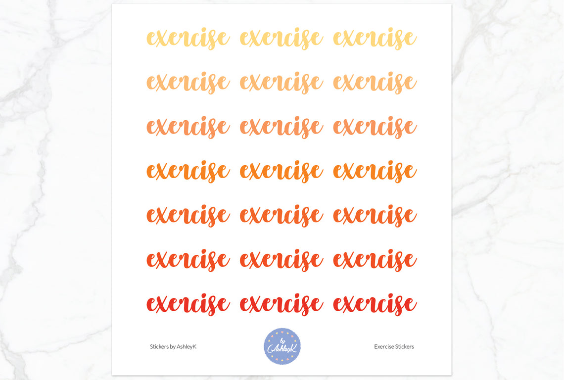 Exercise Lettering Stickers - Orange