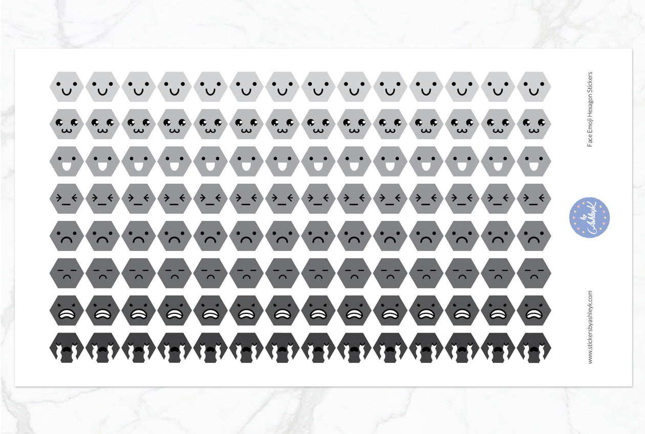 Face Emoji Hexagon Stickers - Monochrome