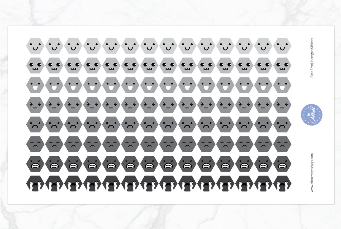 Face Emoji Hexagon Stickers - Monochrome