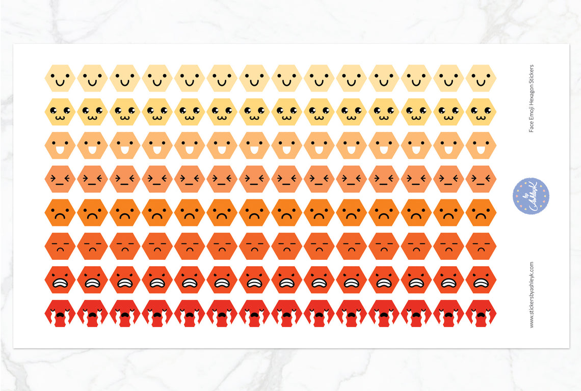 Face Emoji Hexagon Stickers - Orange