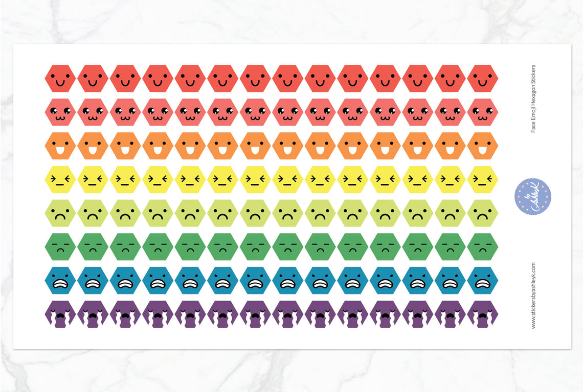 Face Emoji Hexagon Stickers - Pastel Rainbow