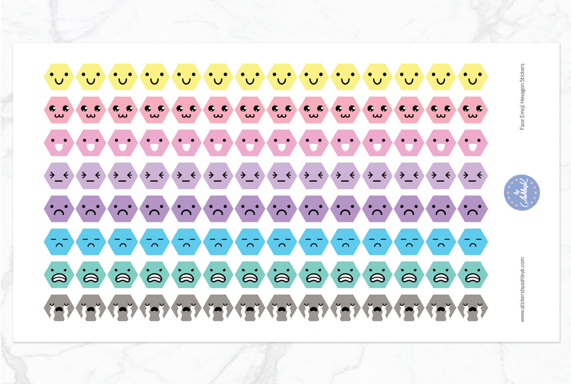 Face Emoji Hexagon Stickers - Pastel