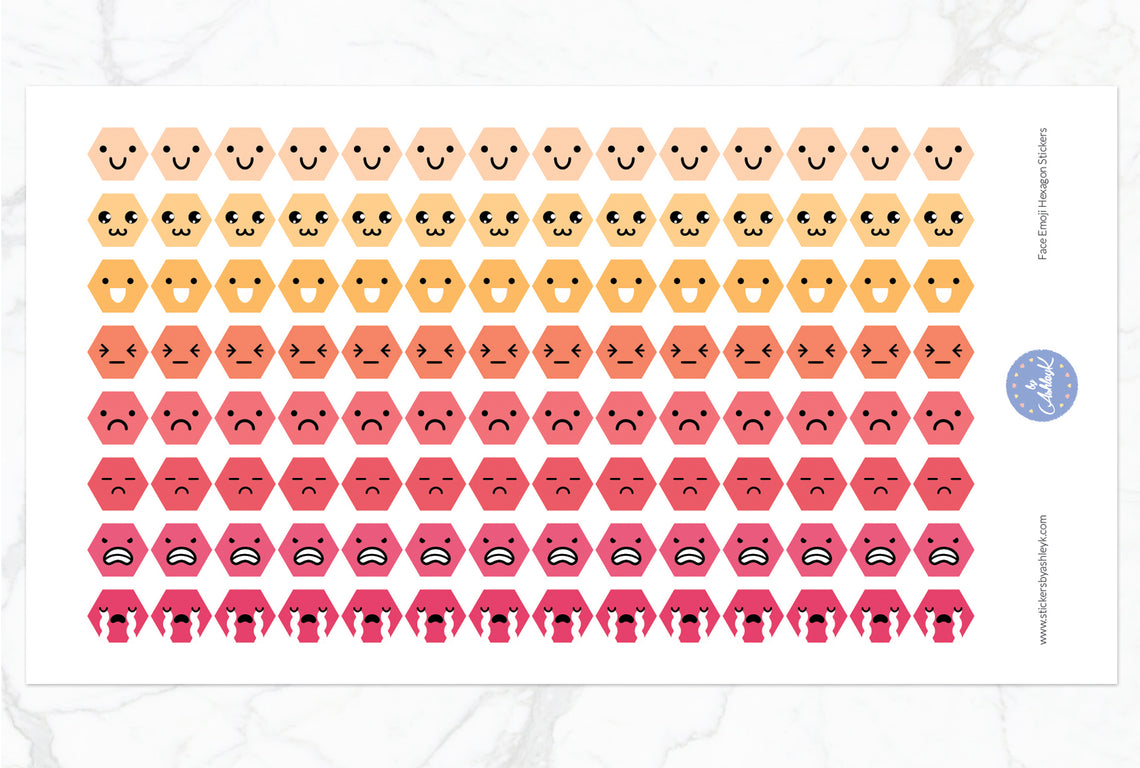 Face Emoji Hexagon Stickers - Peach
