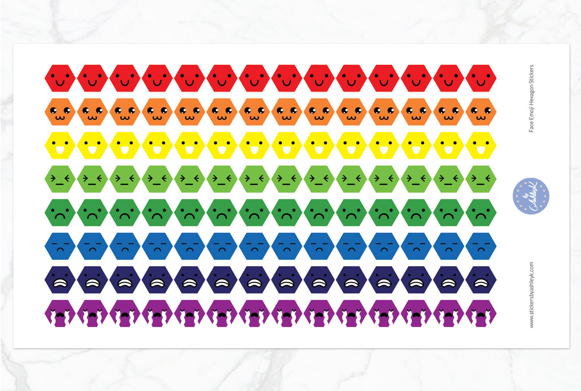 Face Emoji Hexagon Stickers - Rainbow