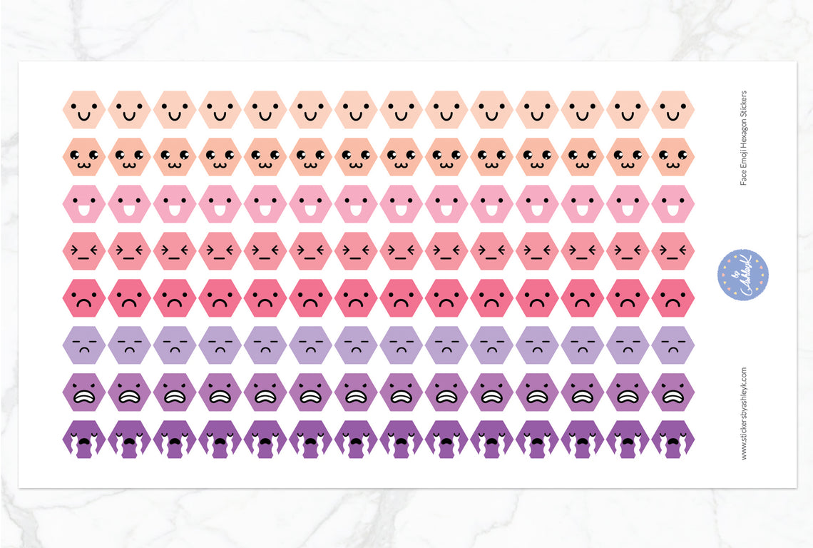 Face Emoji Hexagon Stickers - Raspberry
