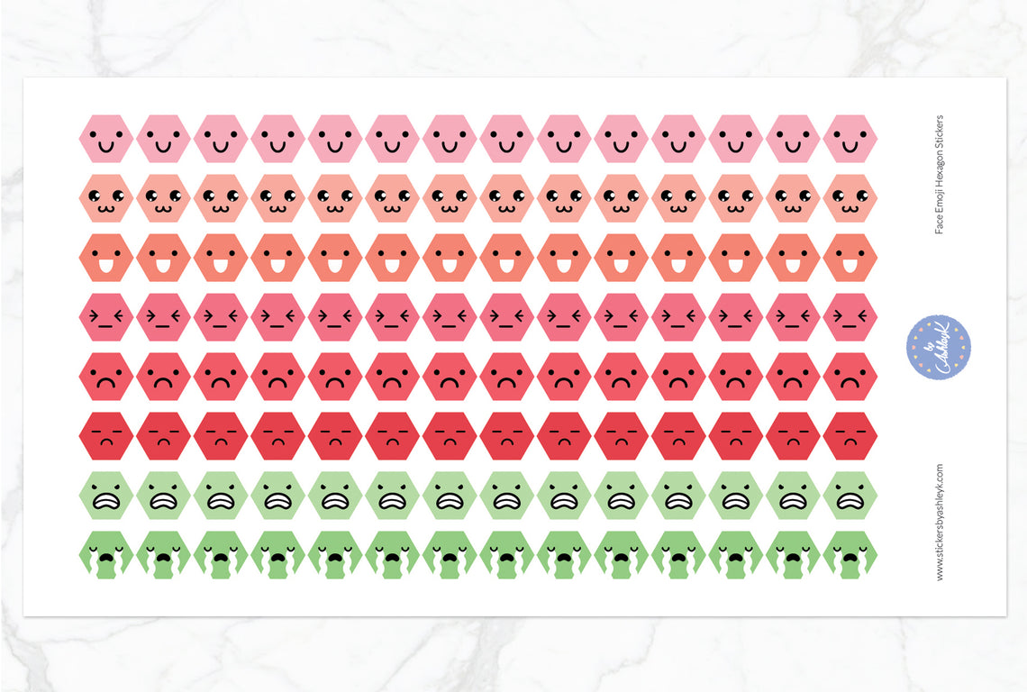Face Emoji Hexagon Stickers - Strawberry