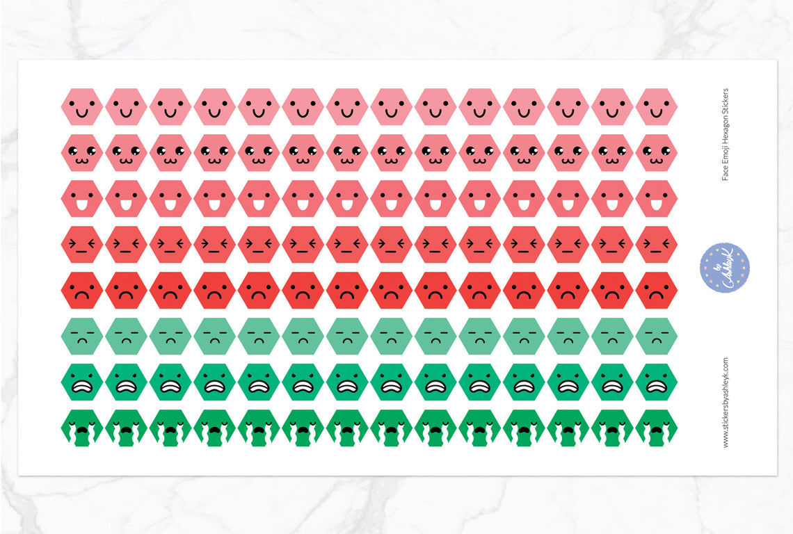 Face Emoji Hexagon Stickers - Watermelon
