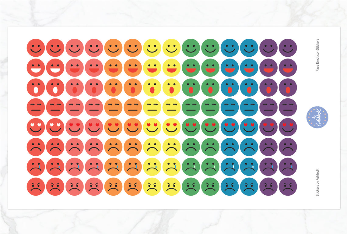 Emoticon Stickers - Pastel Rainbow