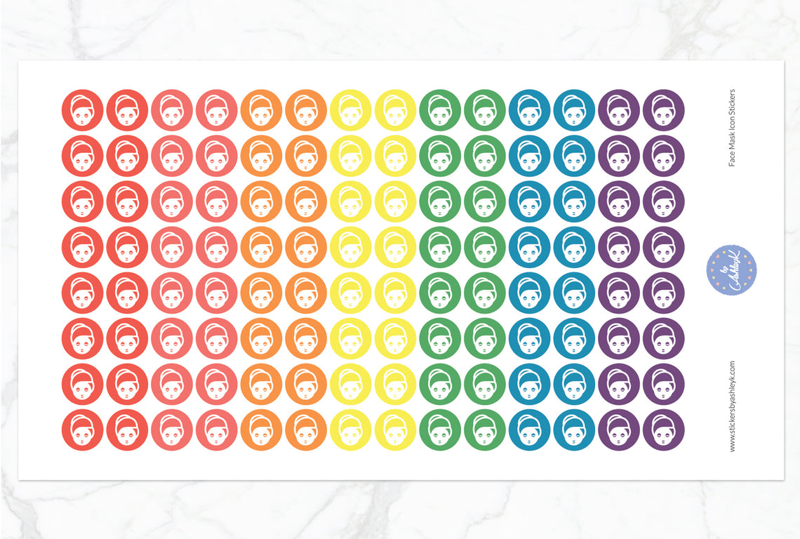 Face Mask Icon Round Stickers - Pastel Rainbow