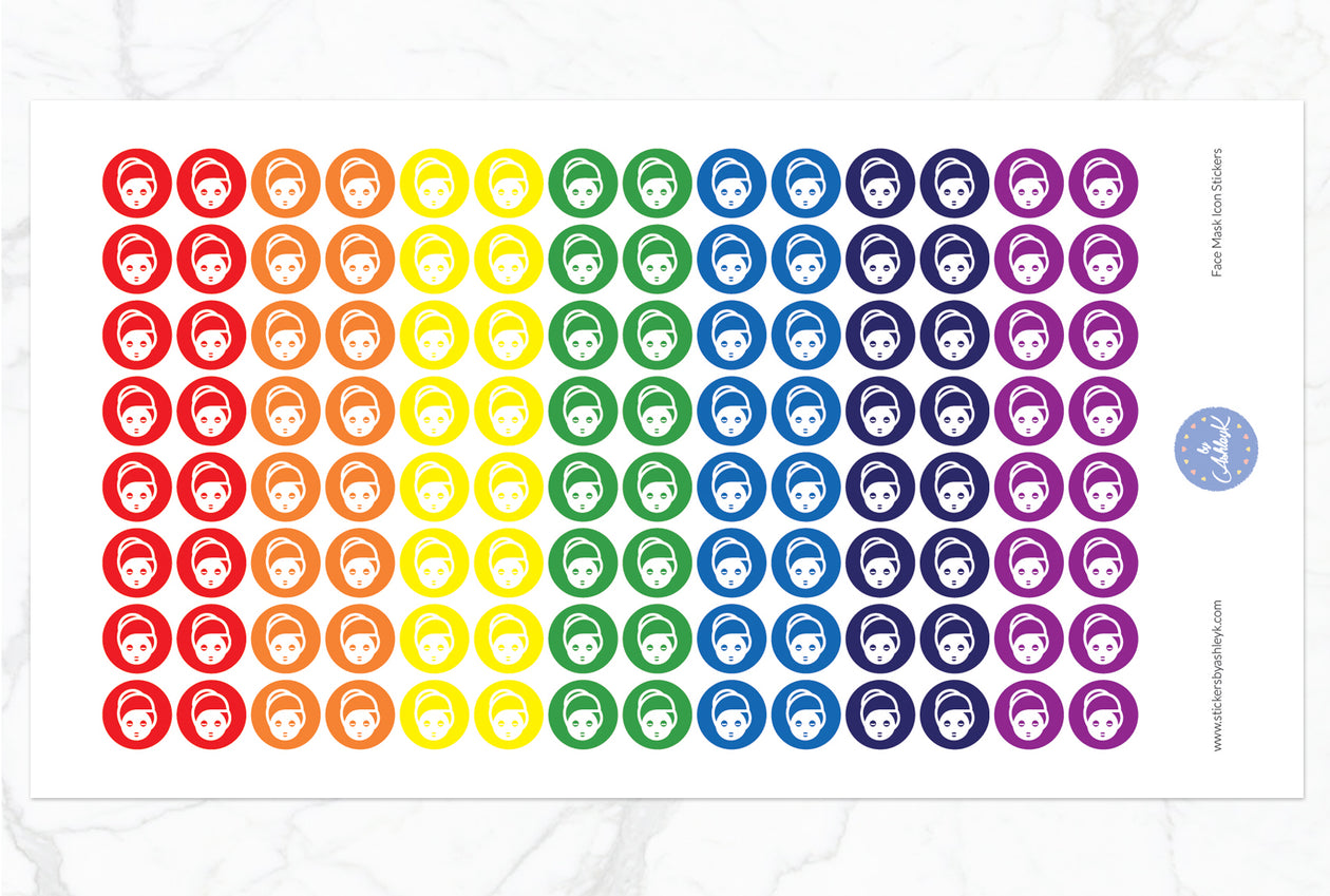 Face Mask Icon Round Stickers - Rainbow