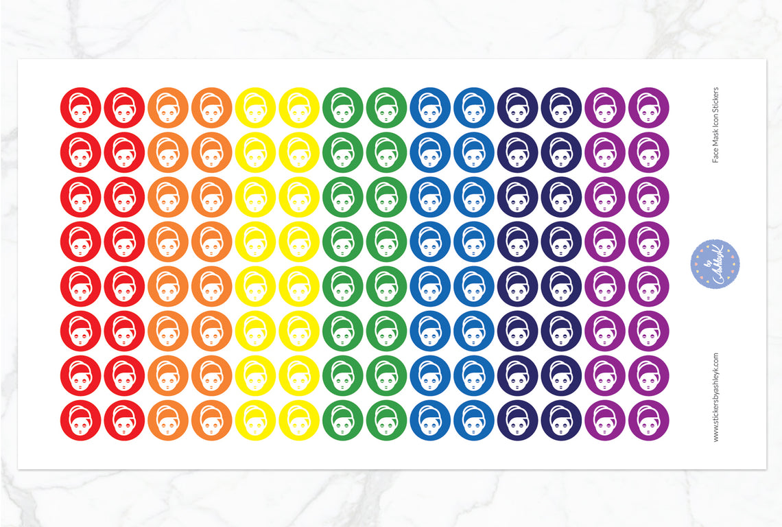 Face Mask Icon Round Stickers - Rainbow