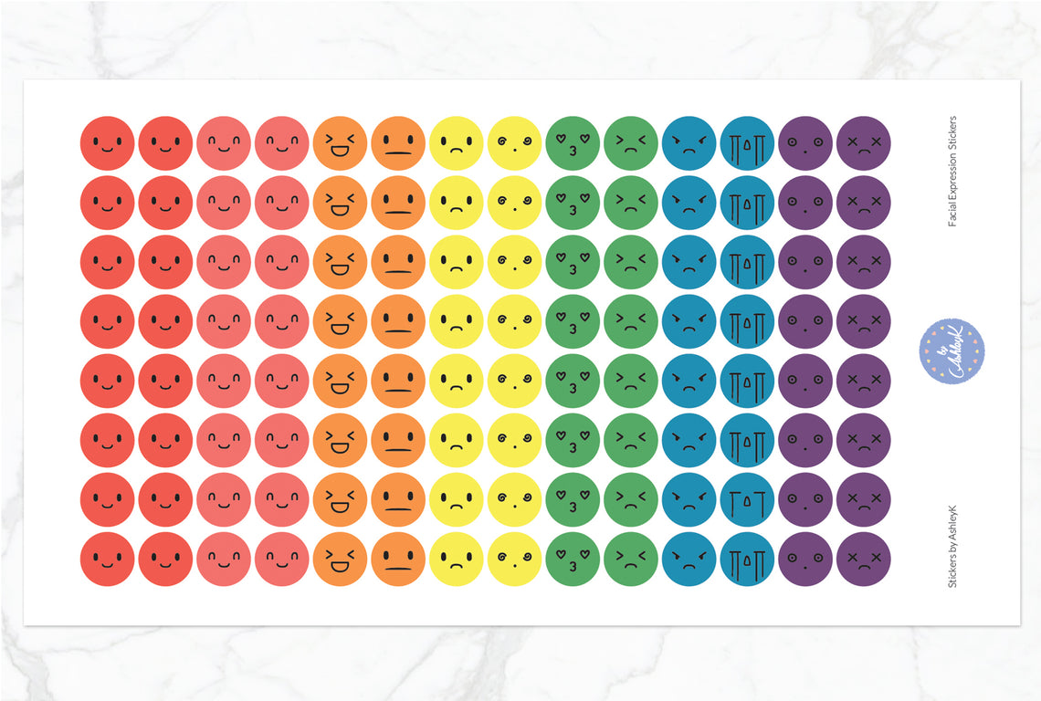 Facial Expressions Stickers - Pastel Rainbow