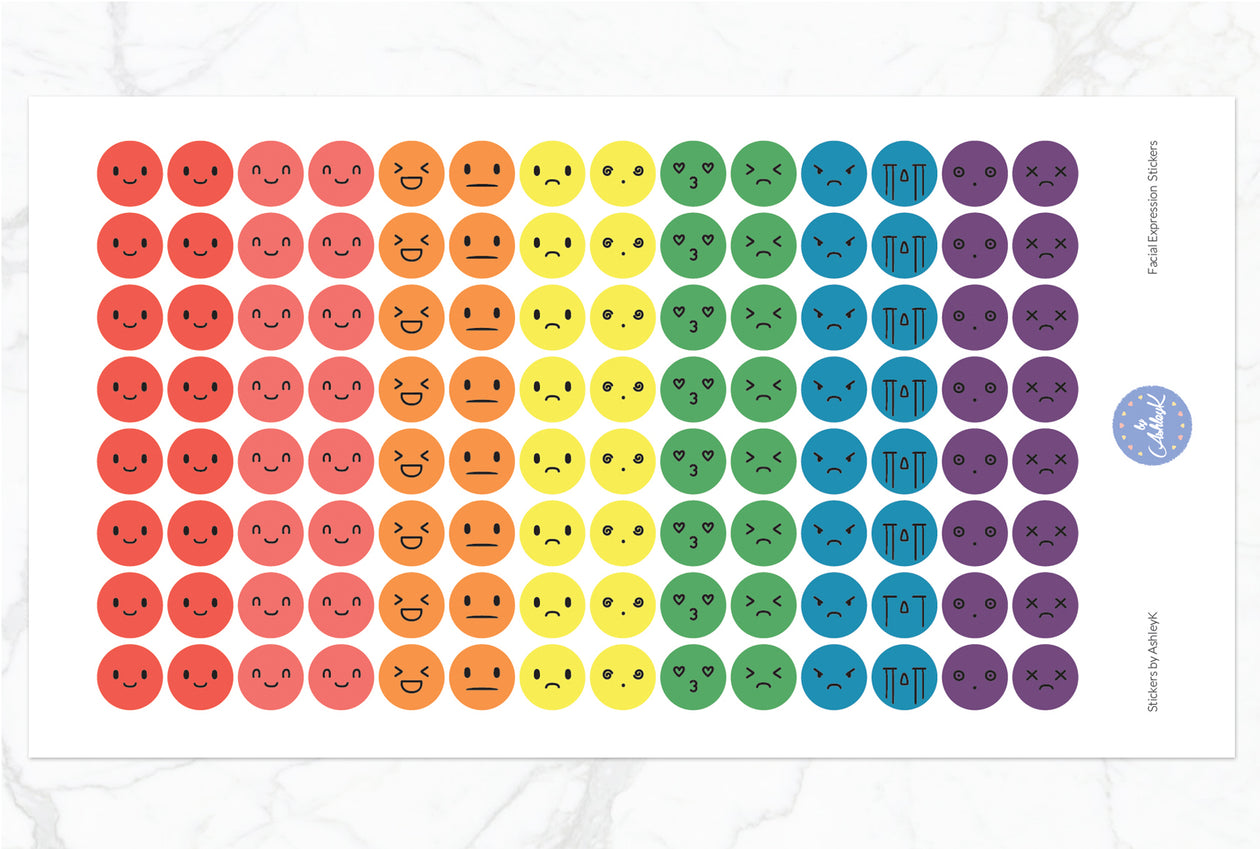 Facial Expressions Stickers - Pastel Rainbow