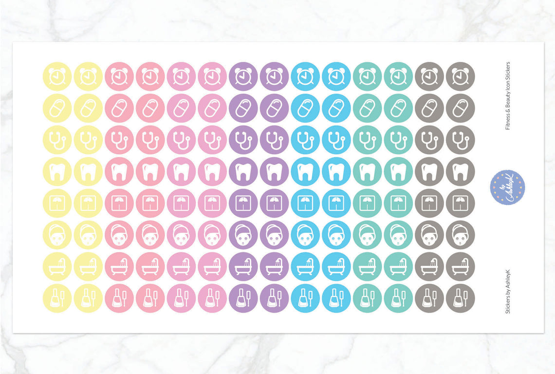 Fitness and Beauty Icon Stickers - Pastel