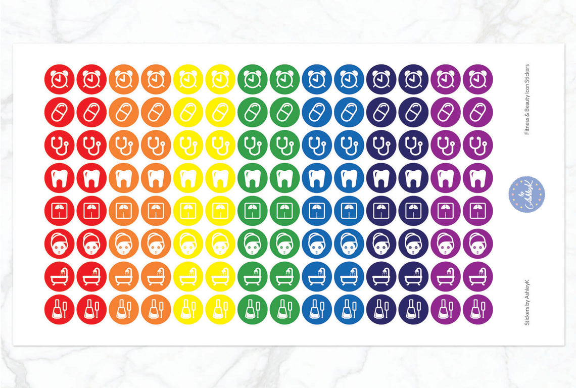 Fitness and Beauty Icon Stickers - Rainbow