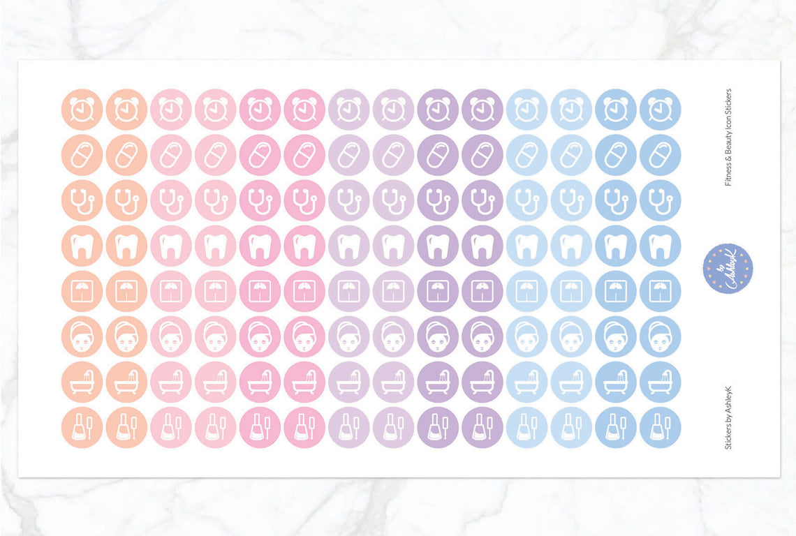 Fitness and Beauty Icon Stickers - Pastel Sunset