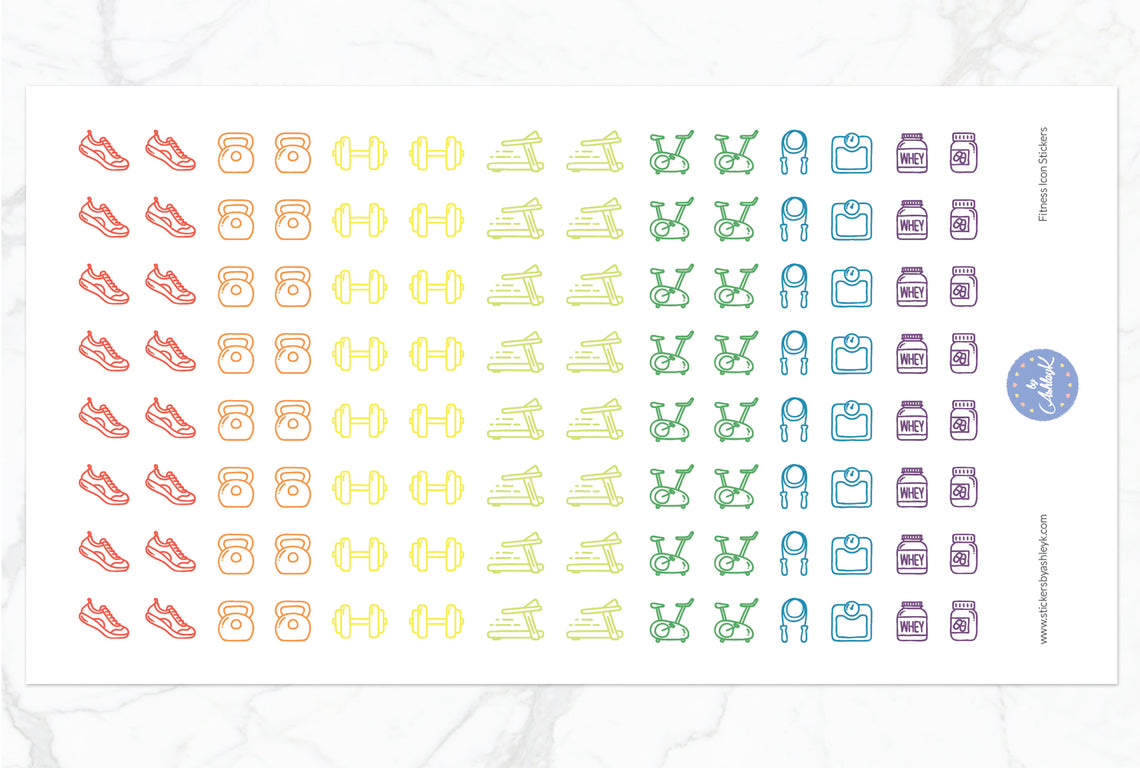 Fitness Icon Stickers - Pastel Rainbow