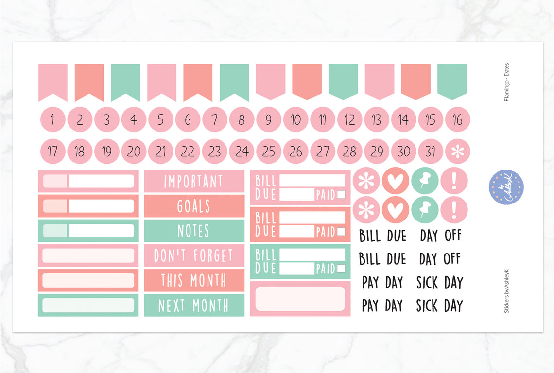 Flamingo Weekly Kit  - Date Sheet