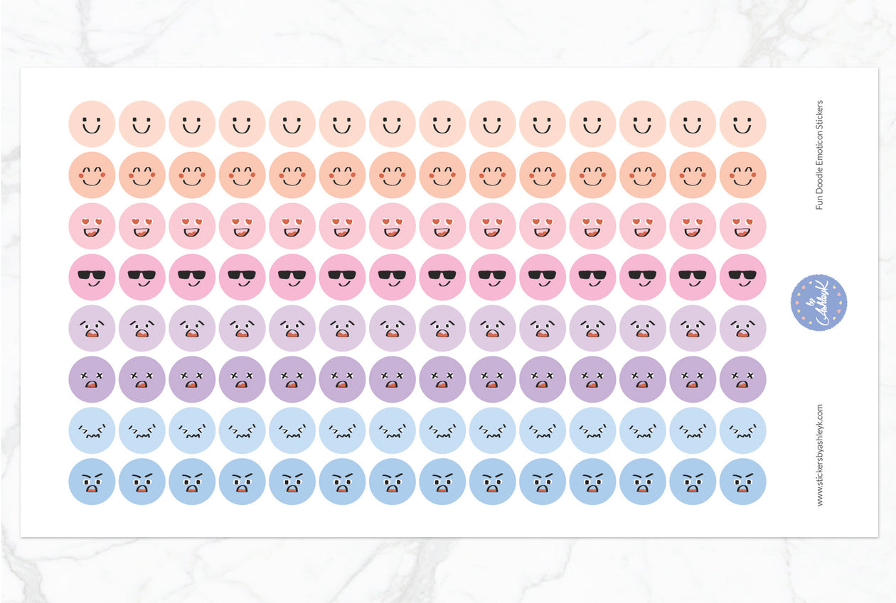 Fun Doodle Emoticon Stickers - Pastel Sunset