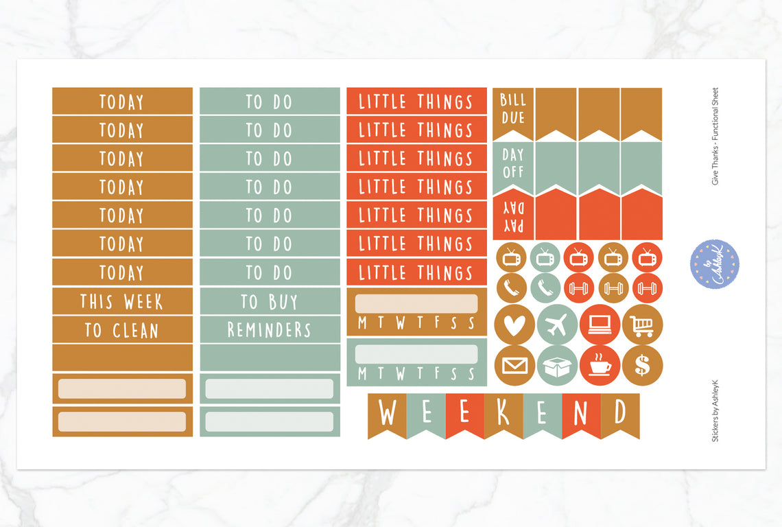 Give Thanks Weekly Kit - Erin Condren Planner Stickers
