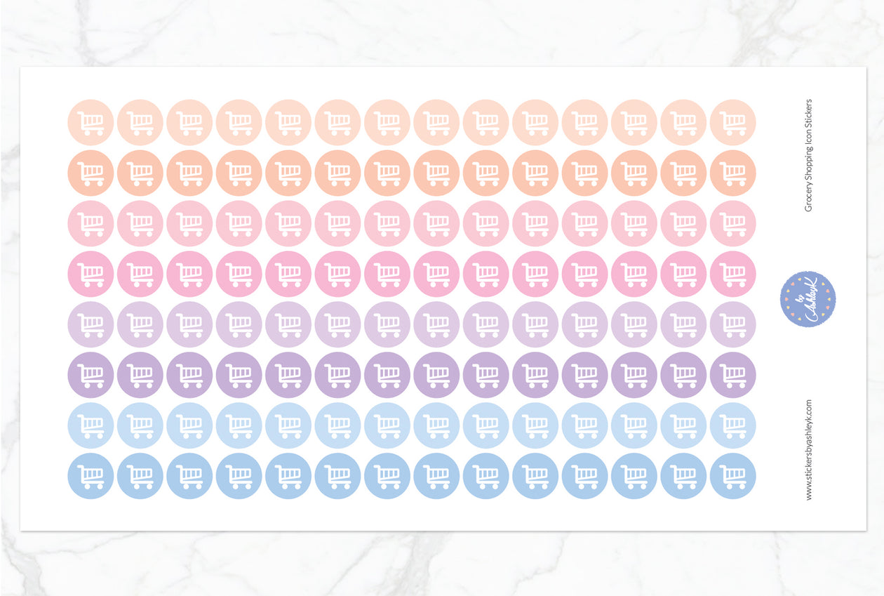Grocery Shopping Icon Round Stickers - Pastel Sunset