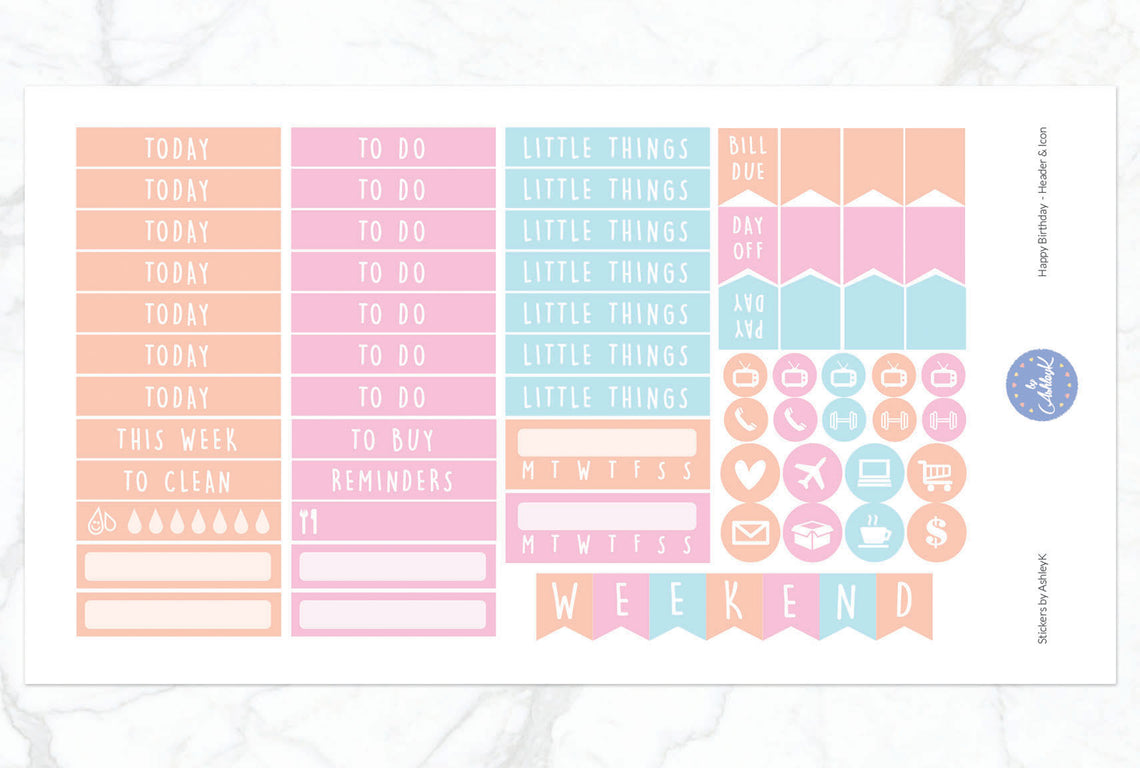 Happy Birthday Weekly Kit for Happy Planner – Stickers by AshleyK