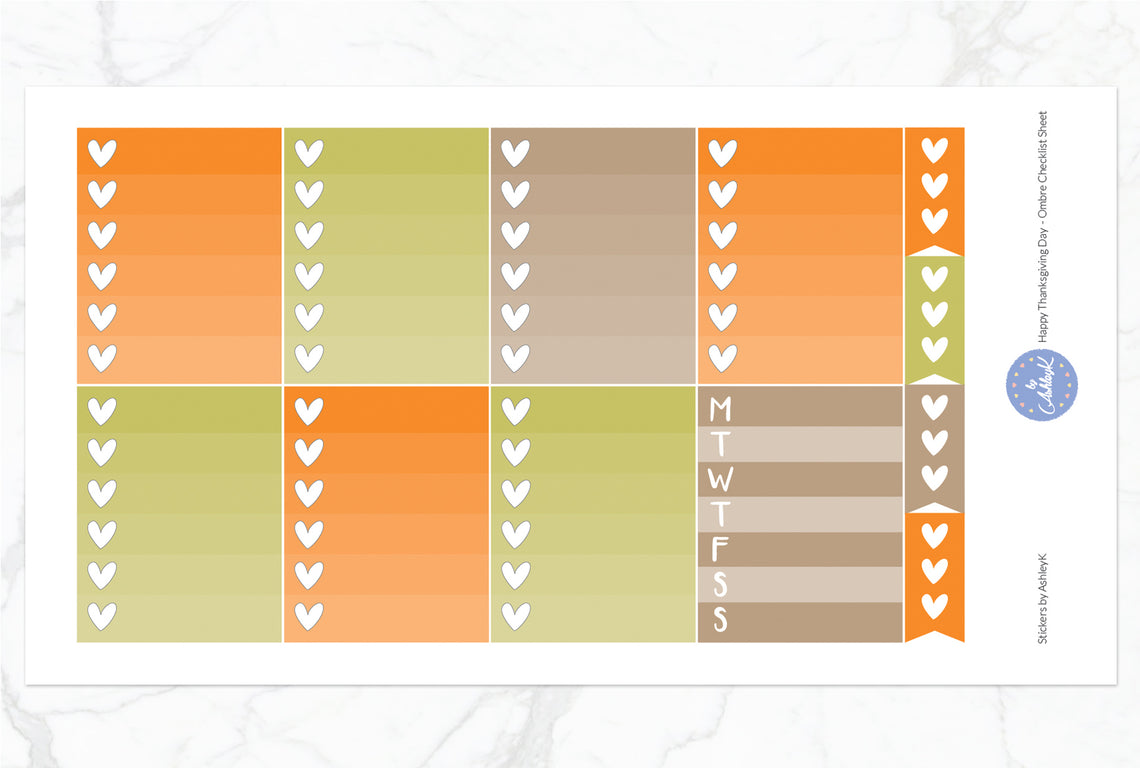 Happy Thanksgiving Day  - Ombre Checklist Sheet