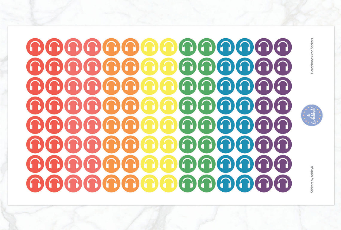Headphones Icon Stickers - Pastel Rainbow