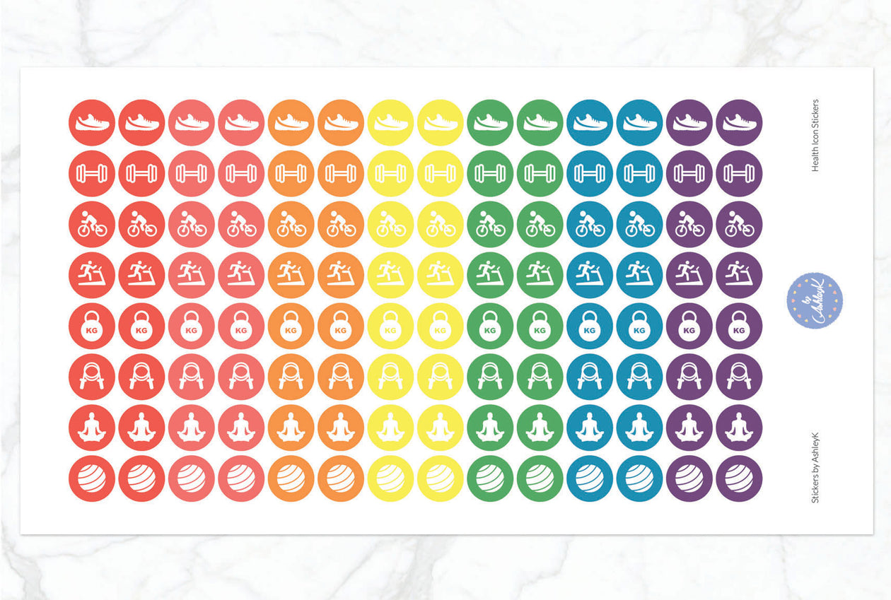 Health Icon Stickers - Pastel Rainbow