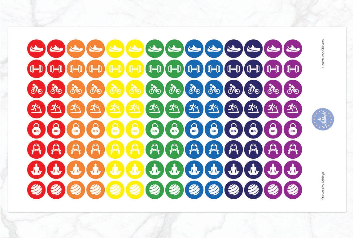 Health Icon Stickers - Rainbow