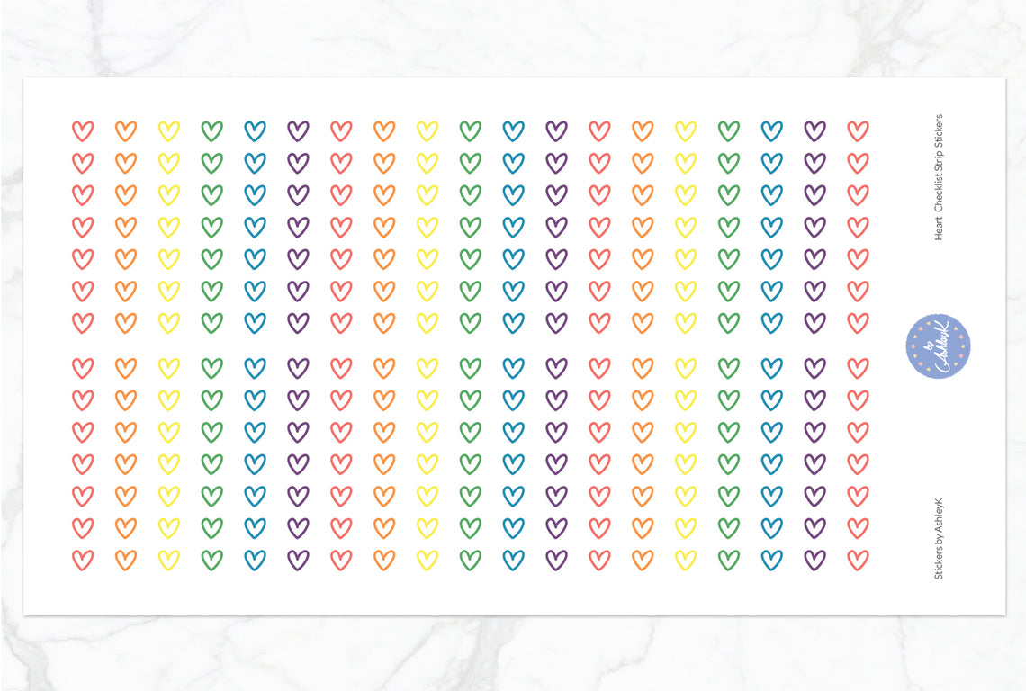 Heart Checklist Strip Stickers - Pastel Rainbow