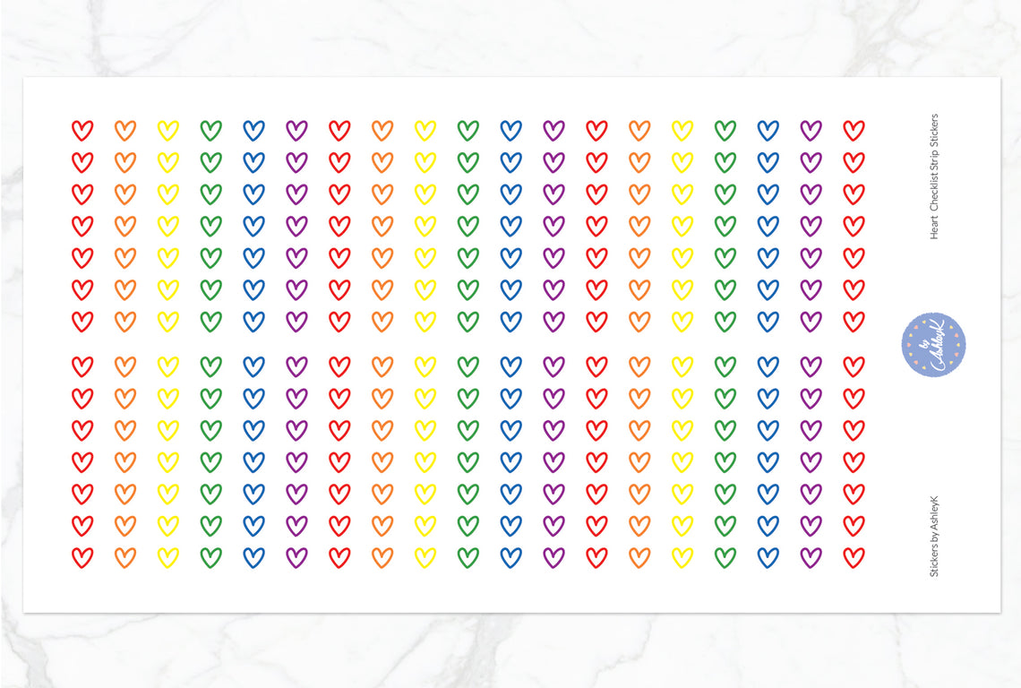 Heart Checklist Strip Stickers - Rainbow