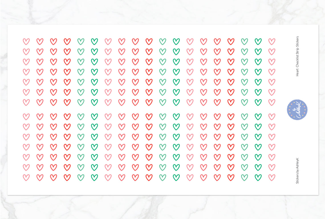 Heart Checklist Strip Stickers - Watermelon