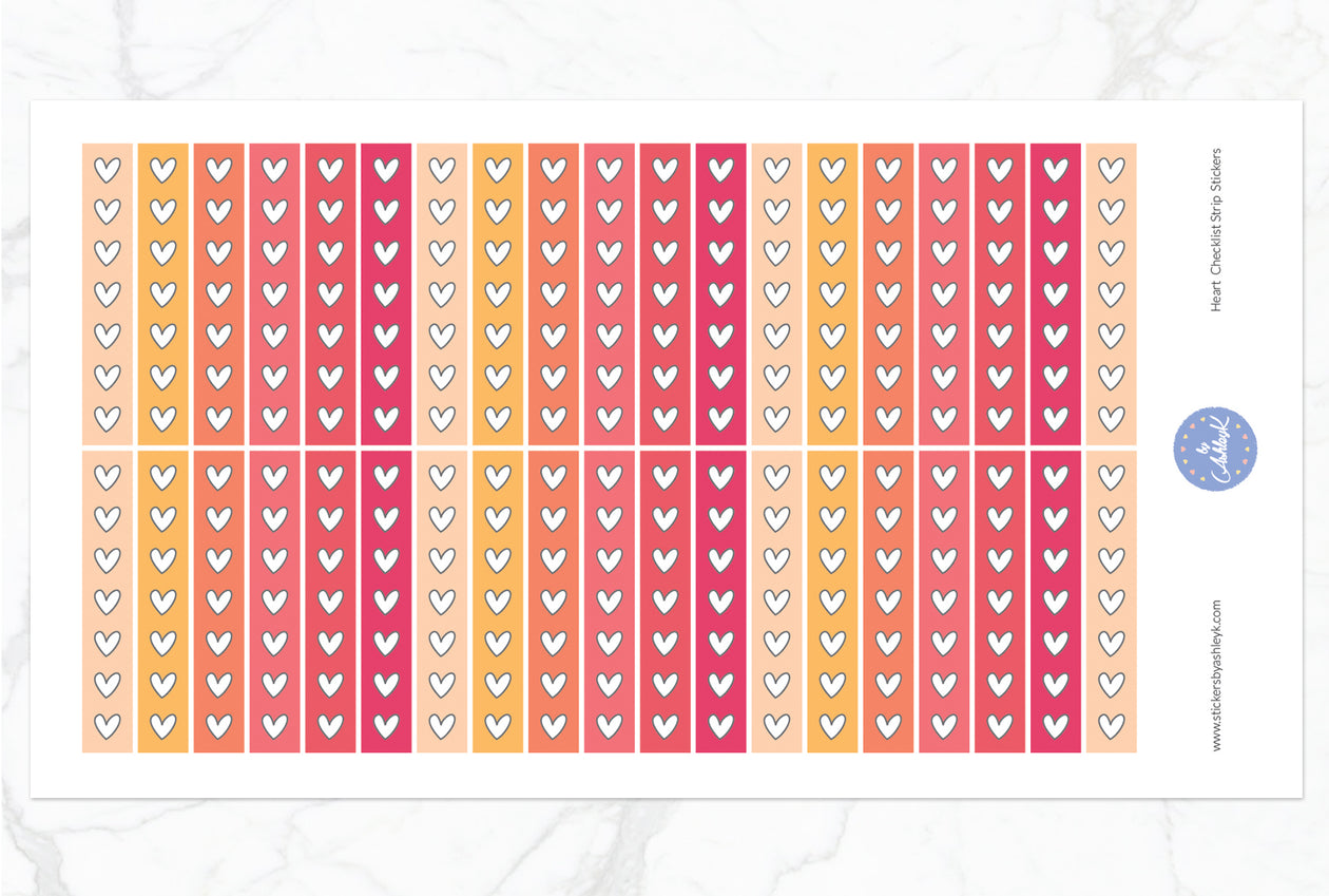 Heart Checklist Thin Strip Planner Stickers
