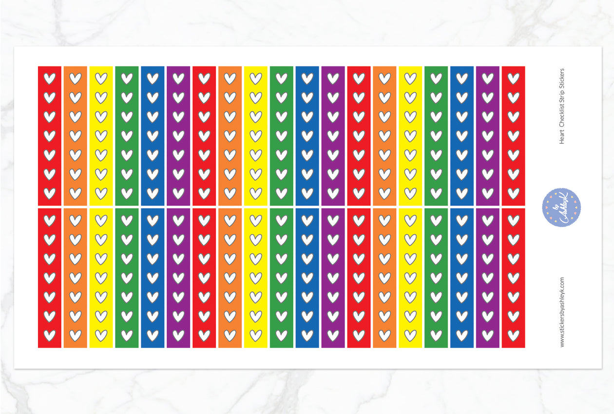 Heart Checklist Thin Strip Planner Stickers