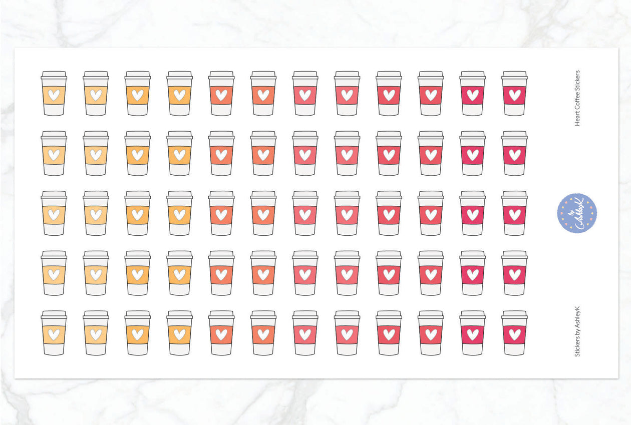 Heart Coffee Stickers - Peach