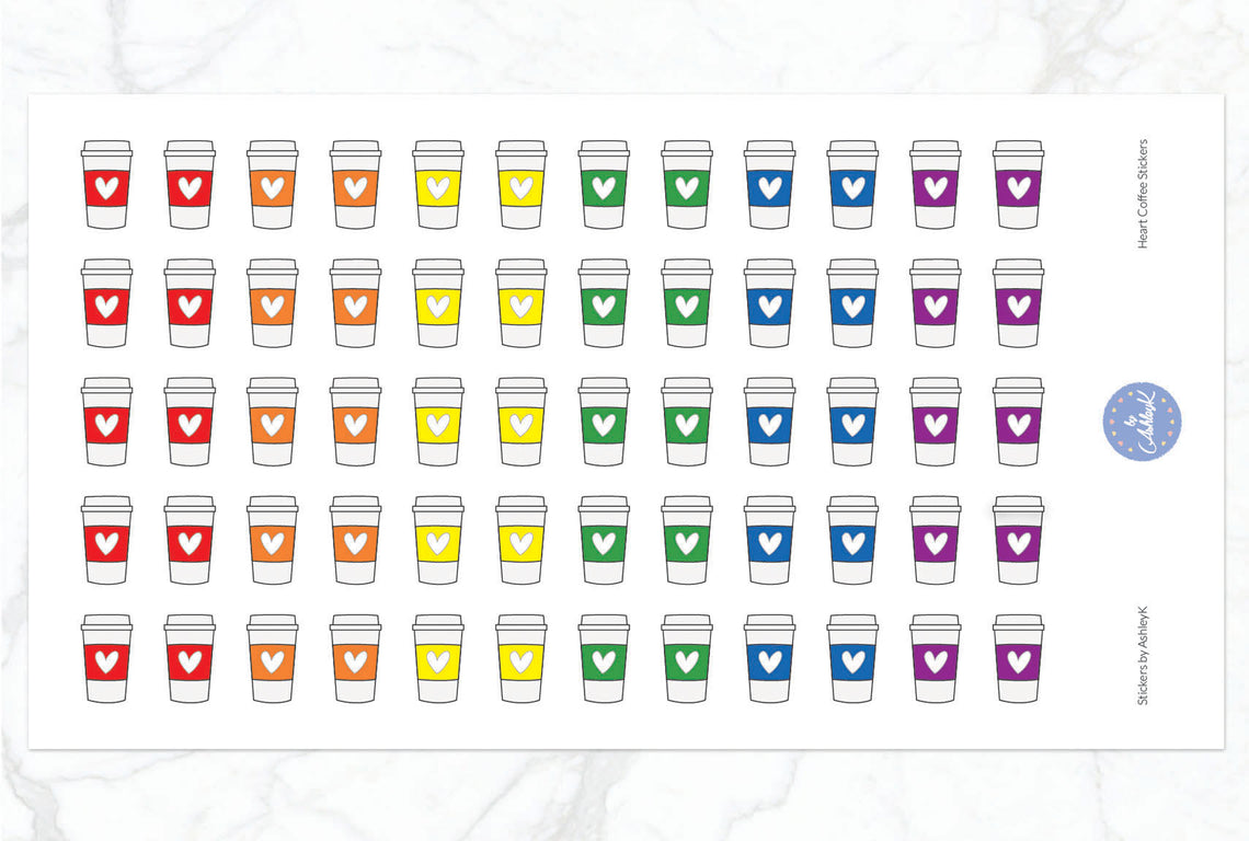 Heart Coffee Stickers - Rainbow