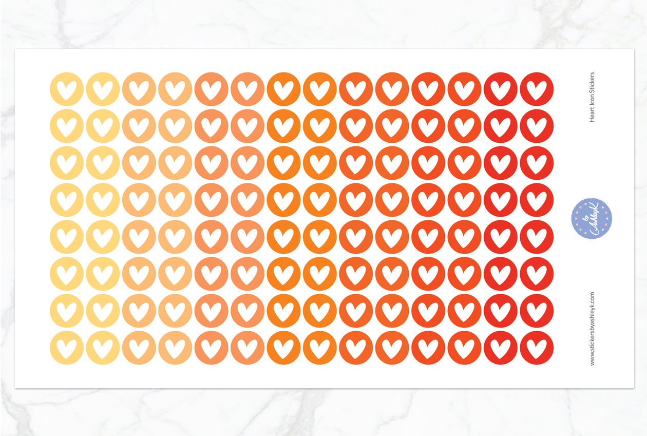 Heart Icon Round Stickers - Orange