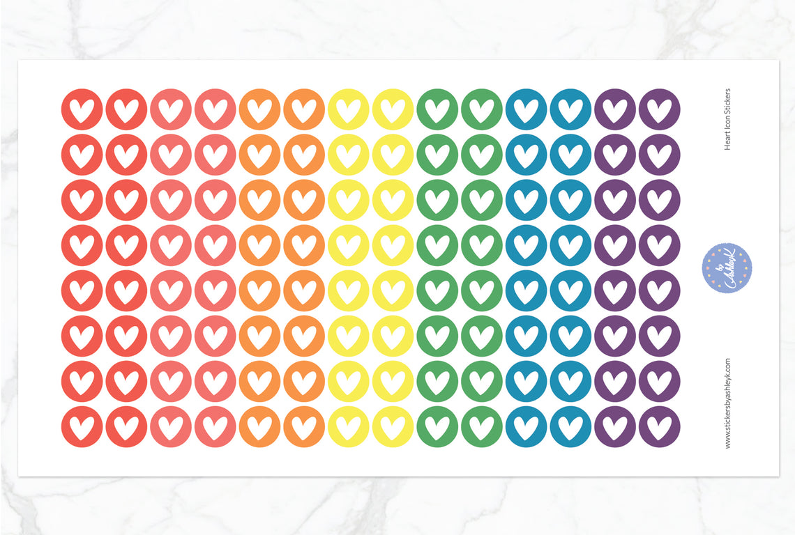 Heart Icon Round Stickers - Pastel Rainbow