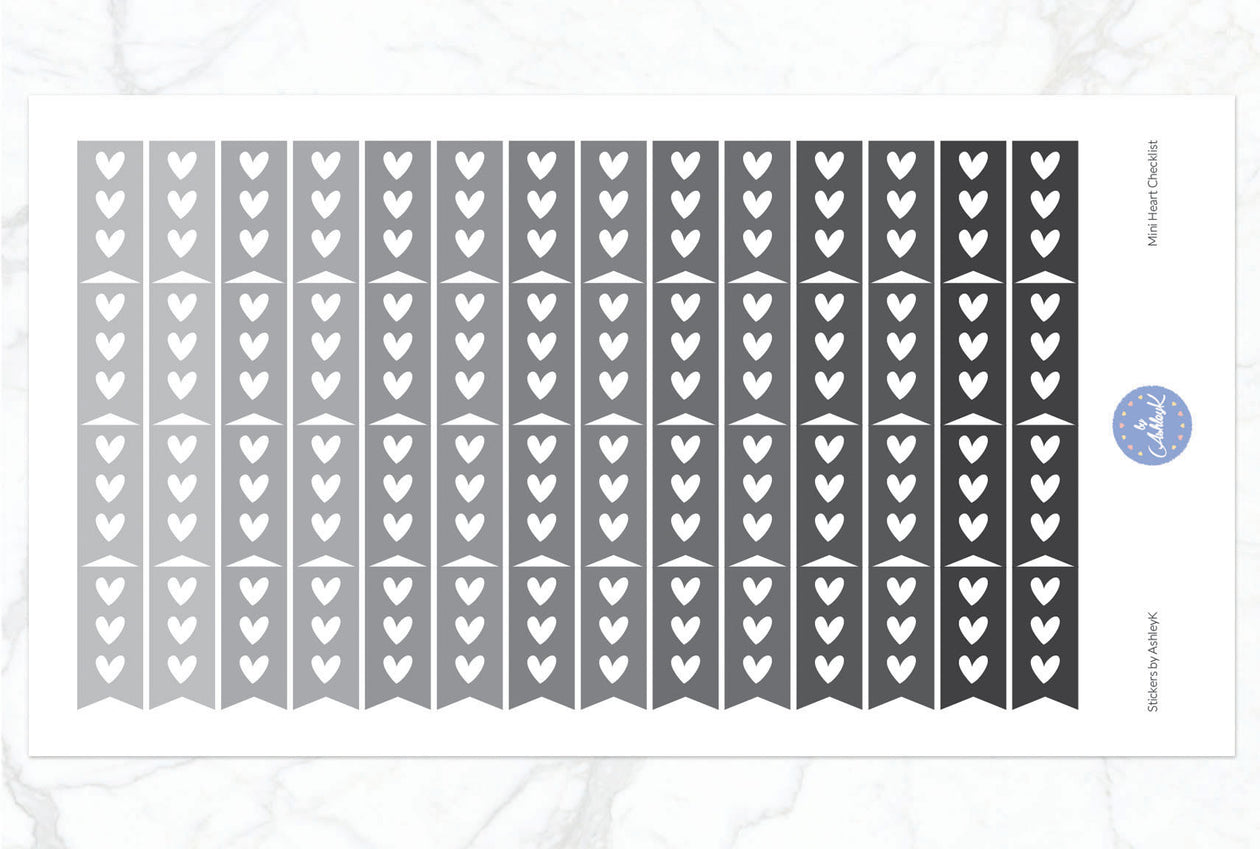Heart Mini Checklist Stickers - Monochrome
