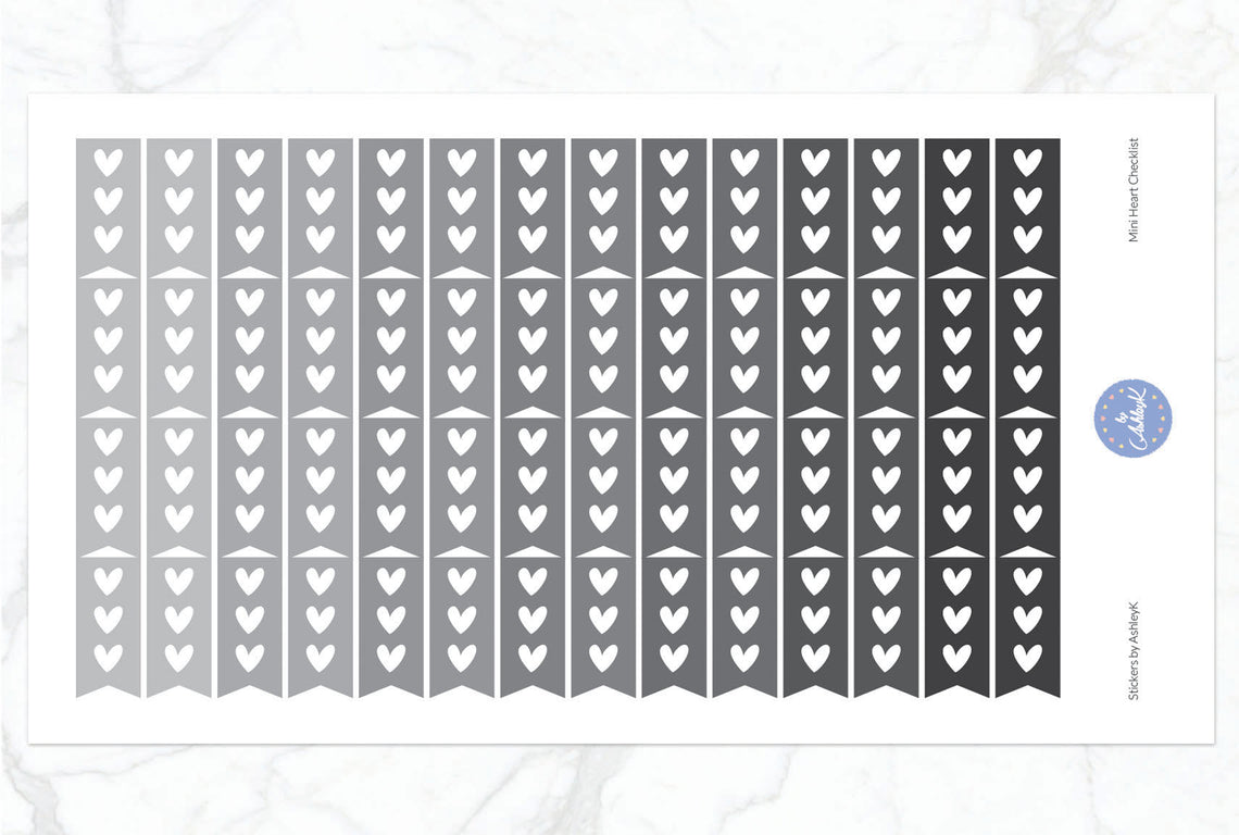 Heart Mini Checklist Stickers - Monochrome