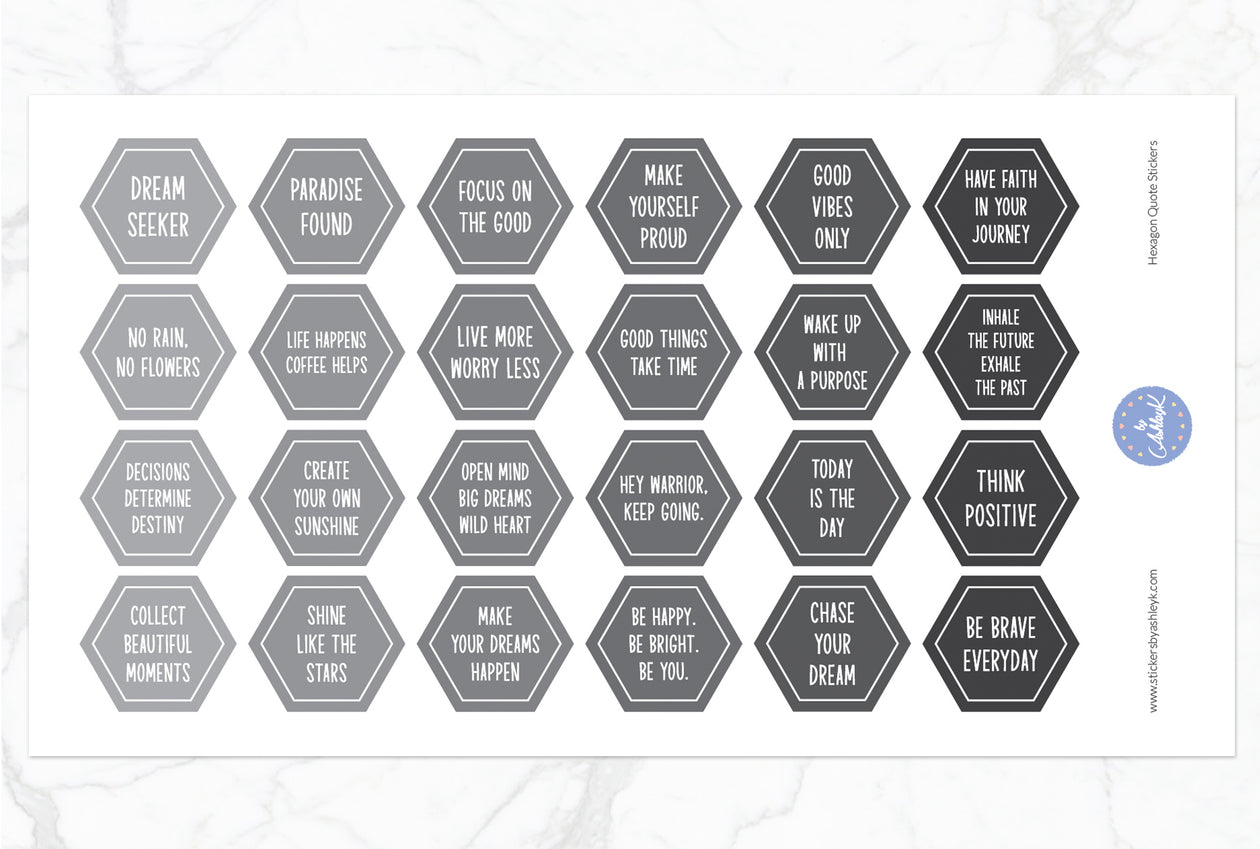 Hexagon Quote Stickers - Monochrome