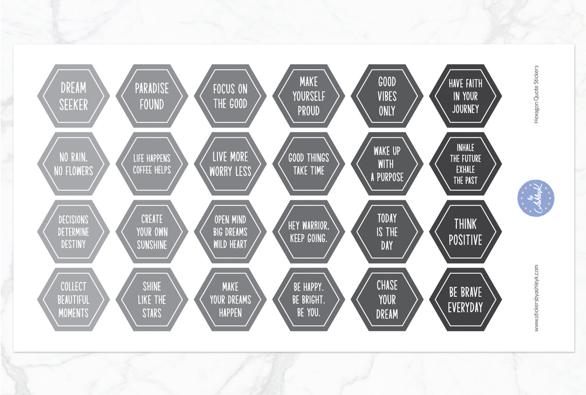 Hexagon Quote Stickers - Monochrome