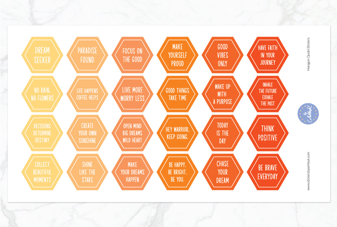 Hexagon Quote Stickers - Orange