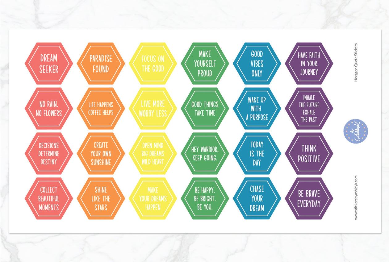 Hexagon Quote Stickers - Pastel Rainbow