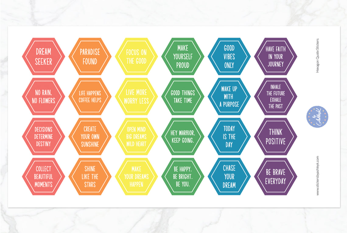 Hexagon Quote Stickers - Pastel Rainbow