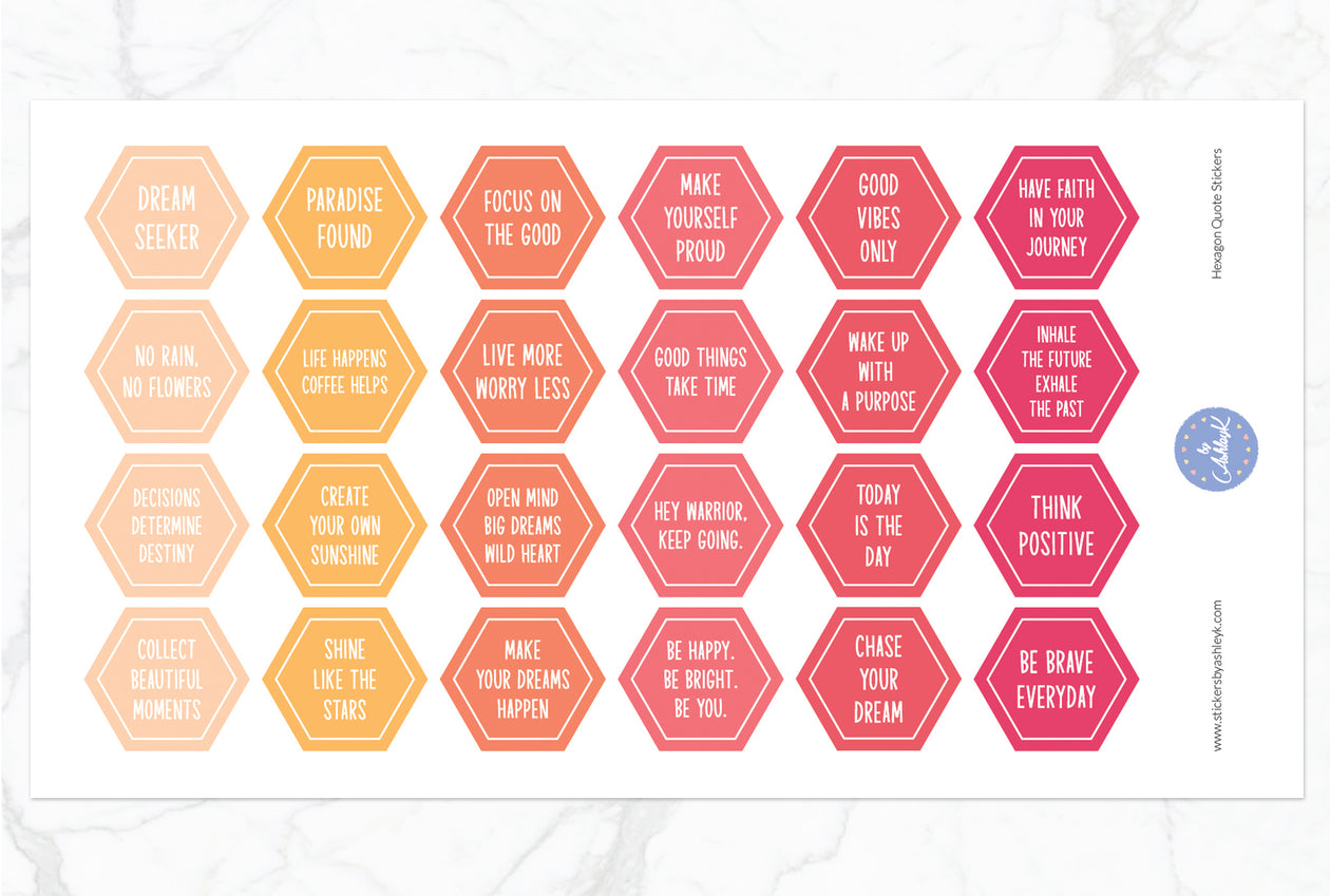 Hexagon Quote Stickers - Peach