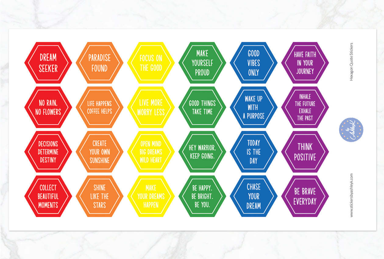 Hexagon Quote Stickers - Rainbow